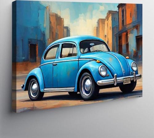 Kanvas Tablo Retro Mavi Kaplumbağa Araba