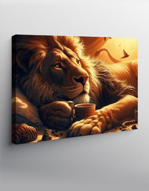 Kanvas Tablo Kahve İçen Aslan