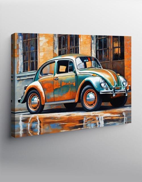 Kanvas Tablo Turuncu Yeşil Kaplumbağa Araba