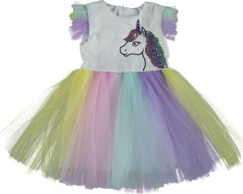 Kız Çocuk Baskılı Tüllü Elbise 1/8 Yaş