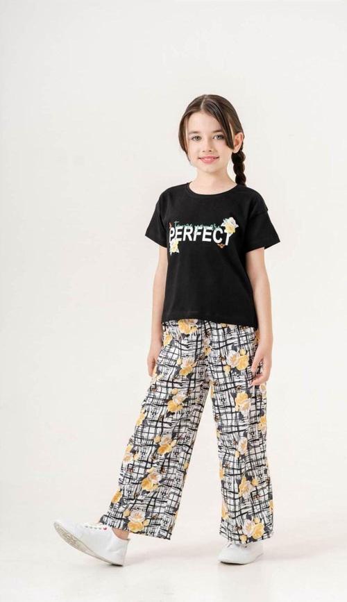 Kız Çocuk Baskılı Bisiklet Yaka 5/12 Yaş Garson   Takımı