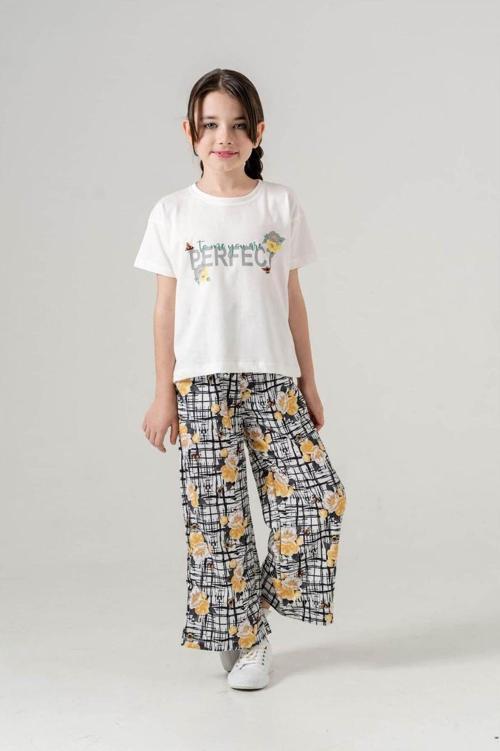 Kız Çocuk Baskılı Bisiklet Yaka 5/12 Yaş Garson   Takımı