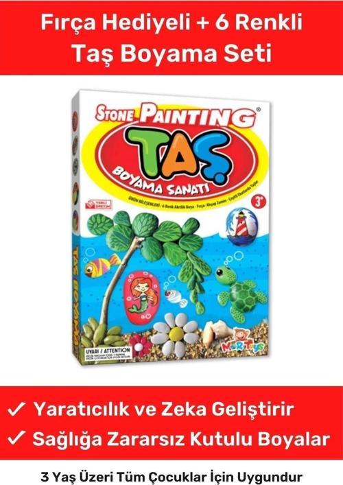 3 Yaş Üstü Çocuklar Için Zeka Geliştirici 6 Renk Akrilik Boyalı Fırçalı Taş Boyama Aktivite Seti