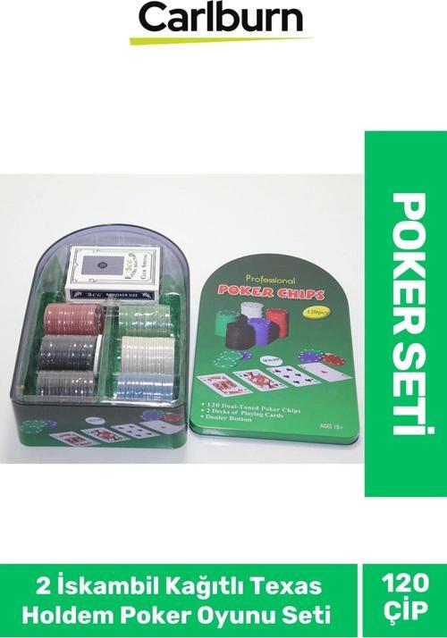 Profesyonel Blackjack 120 Poker Çipli 2 İskambil Kağıtlı Texas Holdem Casino Metal Poker Oyunu Seti