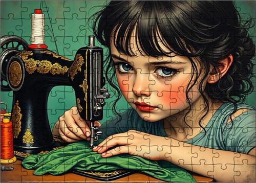 Ahşap Mdf Puzzle Yapboz Dikiş Diken Kız 120 Parça 25*35 Cm