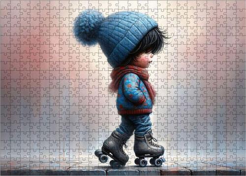 Ahşap Mdf Puzzle Yapboz Yağmurda Yürüyen Çocuk 500 Parça 50*70 Cm