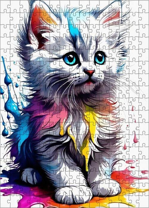 Ahşap Mdf Puzzle Yapboz Haylaz Beyaz Masum Kedi 255 Parça 35*50 Cm