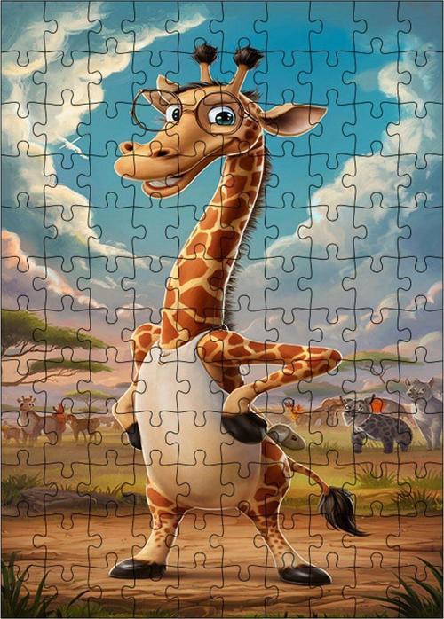 Ahşap Mdf Puzzle Yapboz Poz Veren Zeki Zürafa 120 Parça 25*35 Cm