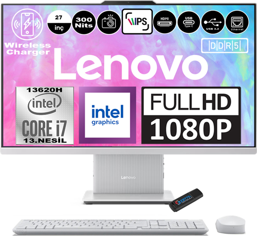 Ideacentre Aıo 27IRH9 Intel Core I7-13620H Ddr5 64GB 1tb SSD 27 Inc Fhd IPS FDOS F0HM0048TRF15+ZETTABELLEK