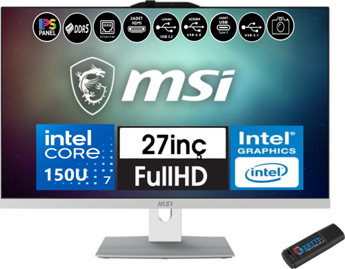 Modern AM272P Intel Core 7 150U 96GB Ddr5 1tb SSD Fhd 27" IPS WINDOWS11HOME All In One Bilgisayar 1M-846EUH23 + Zetta USB Bellek