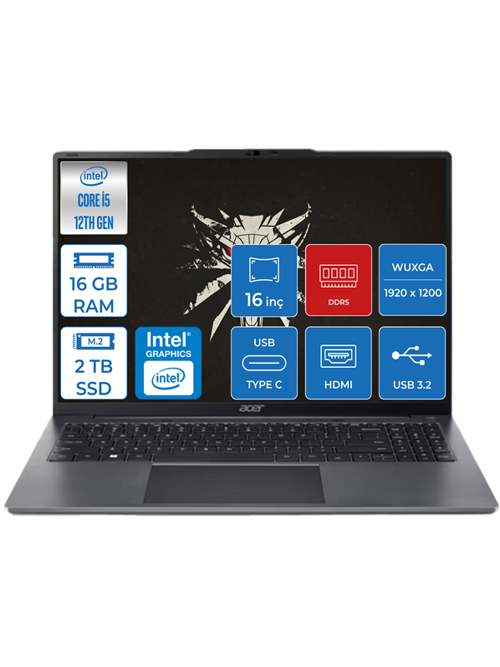 Aspire Lite 16 Intel Core I5-1235U 16GB Ddr5 Ram 2tb SSD 16'' IPS Wuxga Fhd Windows 11 Pro Taşınabilir Bilgisayar AL1651PWP05 + Zetta Çanta