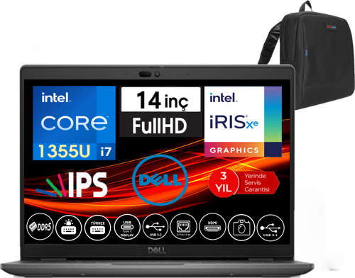 Latitude 3450 Intel Core I7 1355U 96GB Ddr5 4tb SSD 14" Fhd IPS WINDOWS11PRO Taşınabilir Bilgisayar WN012L54501450 + Zetta Çanta