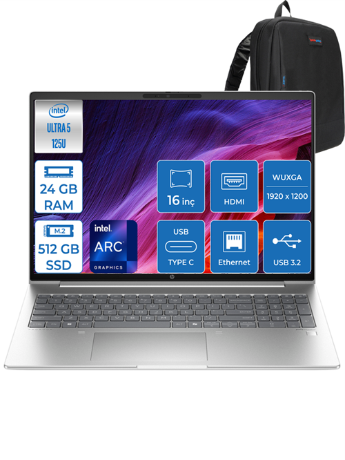 Probook 460 G11 Intel Core Ultra 5 125U Ddr5 24GB 512GB SSD Aı Boost 16 Wuxga IPS Freedos 9Y7S7ETF05 + Zettaçanta