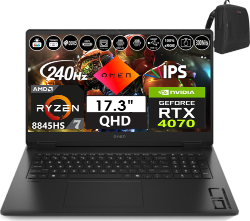 Omen 17-DB0015NT Amd Ryzen 7-8845HS Aı 32GB Ddr5 4tb SSD 8GB/RTX4070 Freedos 17.3" 240Hz 3ms 300NITS Qhd IPS Taşınabilir Bilgisayar OMA44QLEAW08 + Weblegelsin Çanta