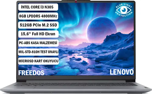 Ideapad Slim 3 Intel Core i3 N305 8GB 512GB SSD Freedos 15.6" FHD 82XB00B4TX