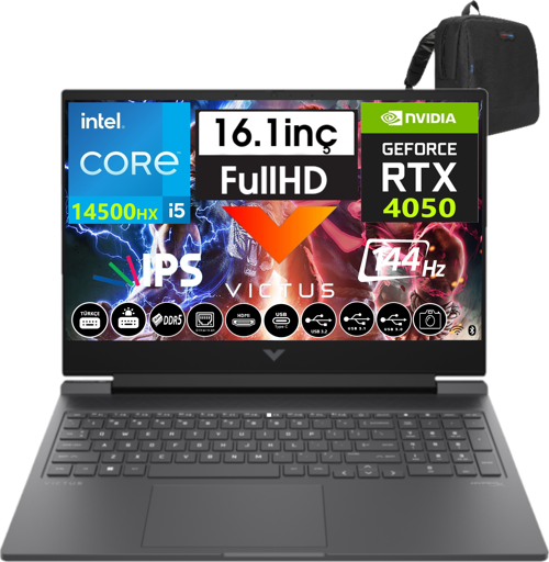 Victus Gaming 16-R1062NT I5-14500HX 32GB Ddr5 512GB SSD 6GB/RTX4050 WINDOWS11PRO 16.1" 144 Hz Fhd IPS Taşınabilir Bilgisayar 99J264EA45 + Weblegelsin Çanta