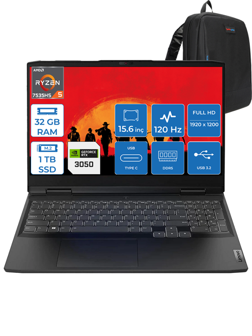 Ideapad G3 Ryzen 5 7535HS 32GB Ddr5 1tb SSD 6GB/RTX3050/85W 15.6" Fhd IPS 120Hz Freedos 882SB00RHTXF09+Zettaçanta