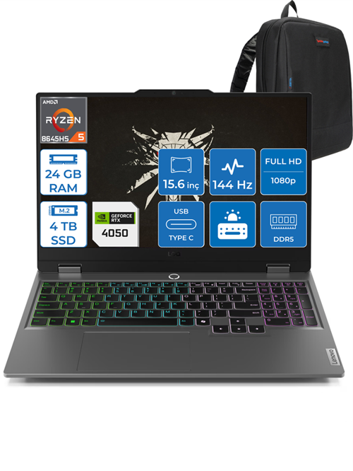Loq Amd Ryzen 5 8645HS 24GB Ddr5 4tb SSD 6GB/RTX4050/105W Windows 11 Home 15.6" Fhd IPS 144Hz Yapay Zeka Destekli Taşınabilir Bilgisayar L83DX008DTRH07 + Zetta Çanta