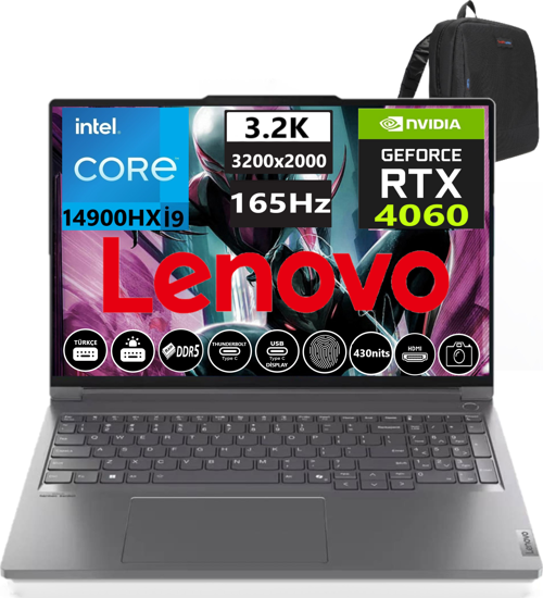 Thinkbook Thinkbook 16P G5 Irx İ9-14900HX 32GB Ddr5 1tb SSD RTX4060 8gb 16 Inç 3.2k (3200×2000) 165Hz WINDOWS11HOME Gaming Laptop 221N50024TR018 + Weblegelsin Çanta