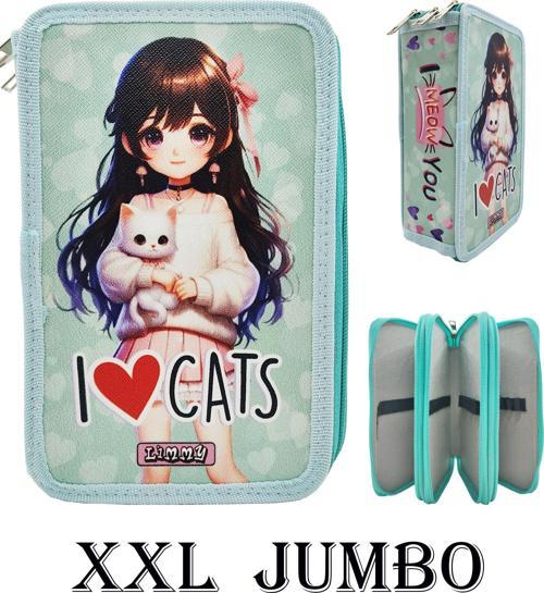 XL Jumbo Model Kedili Kız Kalem Kutusu Organizer Kalemkutu 3 Bölmeli Kalemlik Yeşil