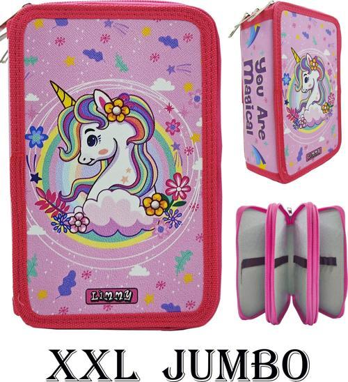 XL Jumbo Model Unicorn Bahar Kalem Kutusu Organizer Kalemkutu 3 Bölmeli Kalemlik Pembe