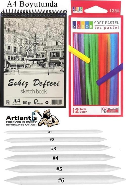 Toz Pastel Boya 12 Renk A4 Eskiz Defteri Pastel Dağıtma Kalemi 1 Paket