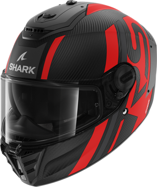 0332 SHARK SPARTAN RS CARBON SHAWN KAPALI KASK SİYAH KIRMIZI