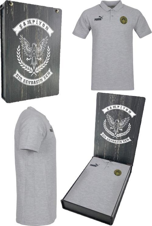 Orijinal Puma Gri Polo Yaka Hoca T-Shirt Hediyelik Ahşap Kutulu