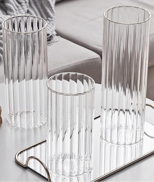 Optik Cizgili Silindir Cam Vazo Borosilikat 10 Cm Genişlik 15 Cm Yükseklik 1 Adet