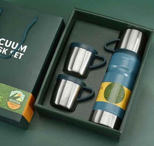 Çelik 3lü Termos Seti 680 ml Mavi Kap-290