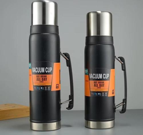 Çift Katlı Paslanmaz Çelik Kulplu Termos 1200 ml Siyah KAP-284