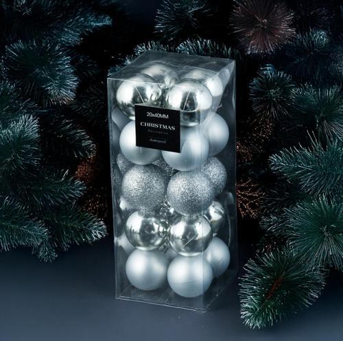 New Year 20 Parça Yılbaşı Topu Platin 40 mm