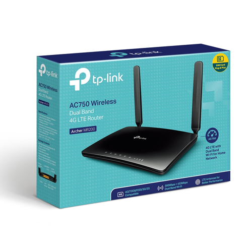 TP-LINK ARCHER MR200, AC750, 4Port, 300-433Mbps, Dual Band WiFi, Masaüstü, LTE Micro Sim Kart Takılabilir 3G-4G Destekli