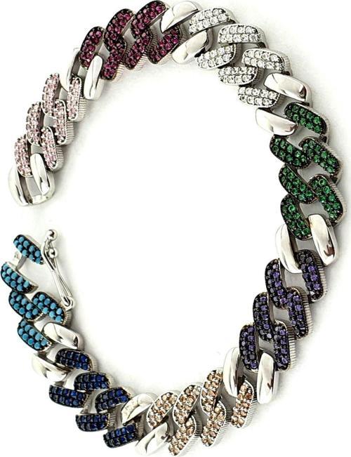 İtalyan Renkli Zirkon Taşlı 925 ayar Gümüş Gurmet Bileklik