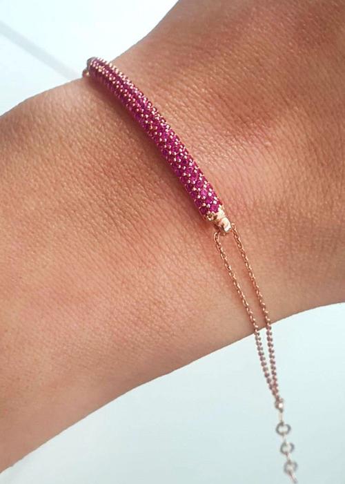 Pembe Zirkon Taşlı 925 ayar Gümüş Rose Tasarım Bileklik 