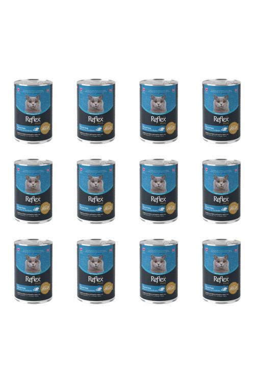 Plus Jöle İçinde Et Parça Alabalıklı ve Ton Balıklı Yetişkin Kedi Konservesi 400 Gr (12 Adet)