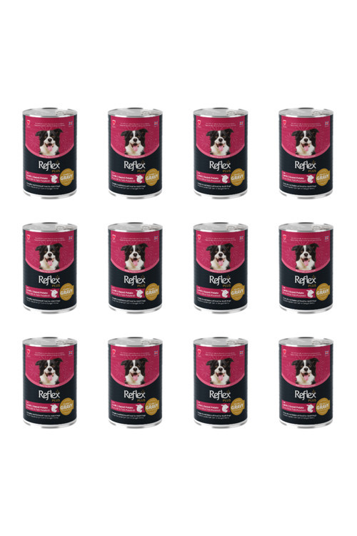 Plus SosEt Parçacıklı Kuzu Etli ve Tatlı Patatesli Yetişkin Köpek Konservesi 400 Gr (12 Adet)