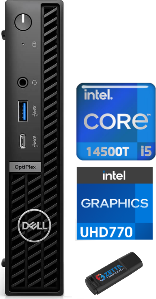 Pc Optıplex 7020MFF Intel Core I5-14500T 32GB Ddr5 4tb SSD Ubuntu Mini Masaüstü Bilgisayar N007O7020MFF15 + Zetta USB Bellek