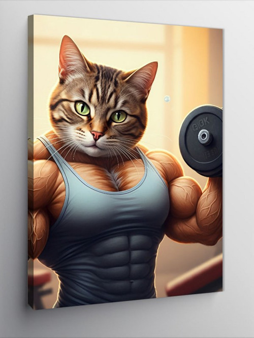 Kanvas Tablo Kaslı Sporcu Kedi