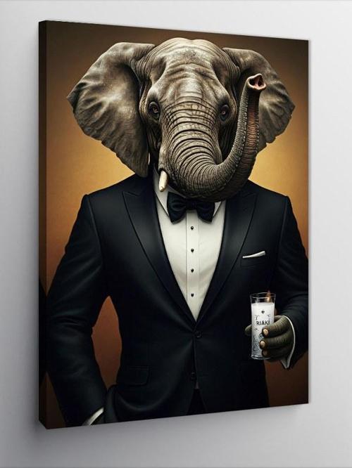 Kanvas Tablo Şık Takımlı Fil Ve Rakı