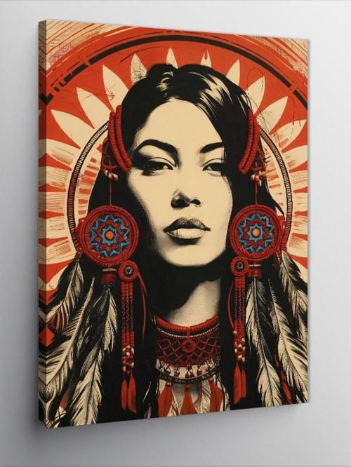Kanvas Tablo Kızılderili Kadın Ve Sembol