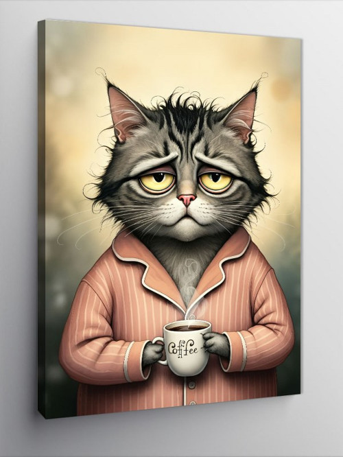 Kanvas Tablo Kahve Ve Kedi