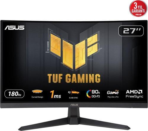 Tuf Gaming Vg27Vq3B 27" 1Ms 180Hz Freesync Adaptive Sync Curved Va Fhd Gaming (Oyuncu) Monitör