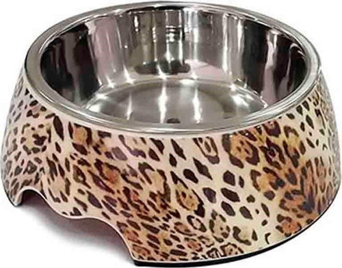 Kedi ve Köpekler için Leopar Desenli Çelik Mama ve Su Kabı 700ml