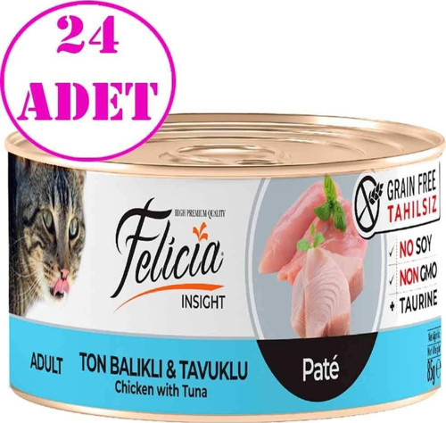 Felicia Tahılsız Ton Balıklı Tavuklu Kıyılmış Yaş Kedi Maması 85 Gr 24 AD