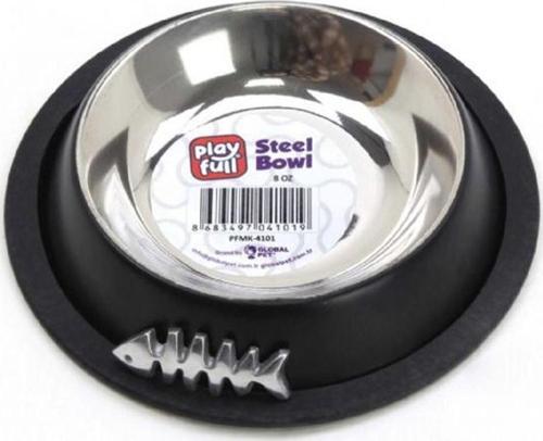 Balık Desenli Siyah Çelik Mama ve Su Kabı 8 Oz PFMK-4101