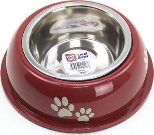 Pati ve Kemik Desenli Plastik Çerçeve İçinde Çelik Mama ve Su Kabı Kauçuk Tabanlı 1 Qt PFMK-4128