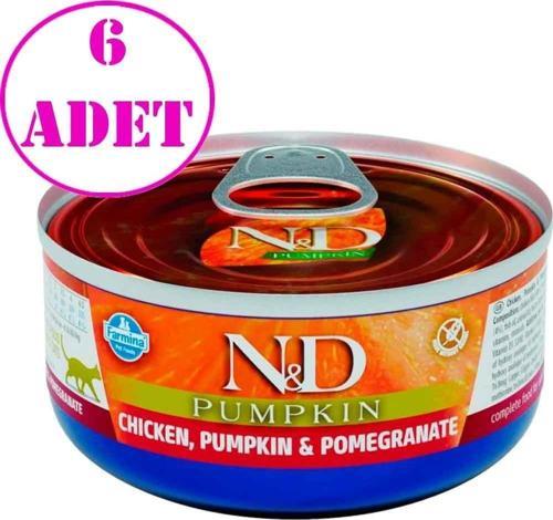 ND Balkabaklı Tahılsız Tavuklu ve Narlı Kedi Konservesi 70 Gr 6 AD