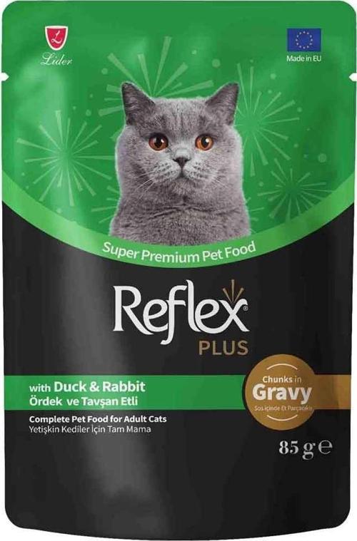 Sos İçinde Et Parçacıklı Ördekli ve Tavşanlı Kedi Konservesi 85 Gr