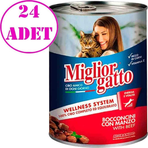 Parça Etli Biftekli Konserve Kedi Maması 405 Gr 24 Adet